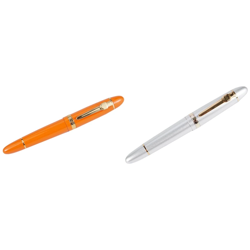 

Перьевая ручка JINHAO, 2 шт., 159 дюйма, 18KGP, 0,7 мм, средней яркости, Бесплатная офисная ручка в коробке, оранжевая и серебристая