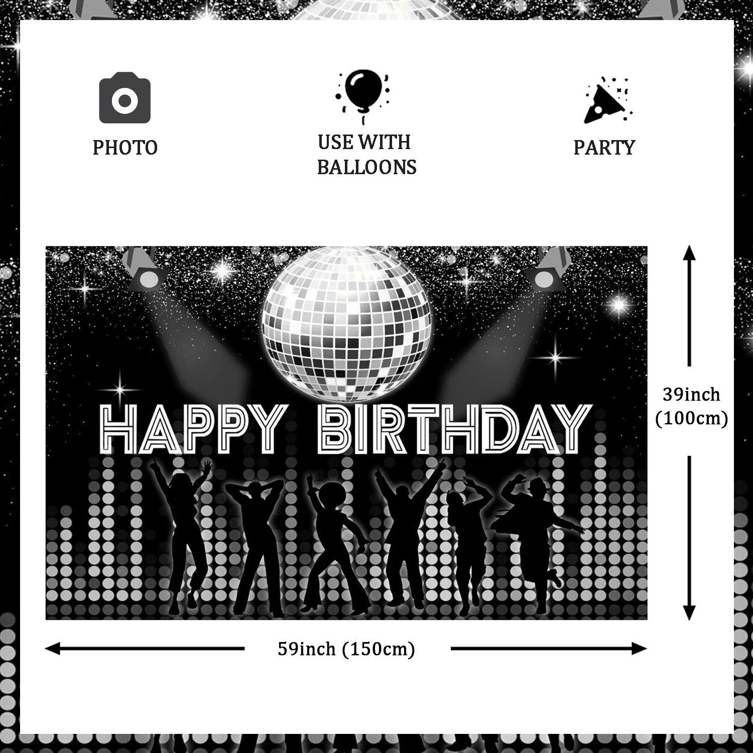 Черный фон для дискотеки с блестящими фотографиями в стиле ретро днем рождения