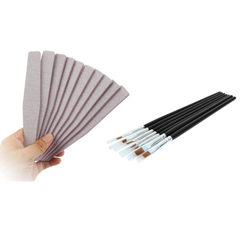 

Набор кистей для ногтей из акрилового УФ-геля, 7 шт., кисть для геля, ручка для дизайна ногтей черного цвета и 10 шт., искусственная Полировочна...