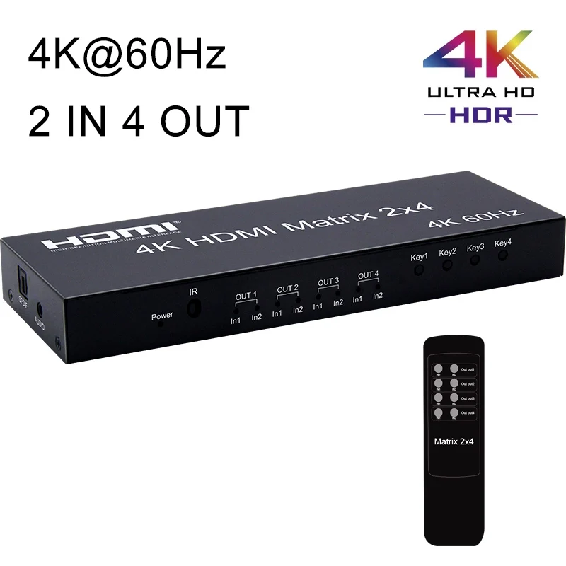 4K@60Hz HDMI матрица 2x4 переключатель 2 Вход 4 Выхода разветвитель Audio Extractor ПК на ТВ Экран монитор дисплей