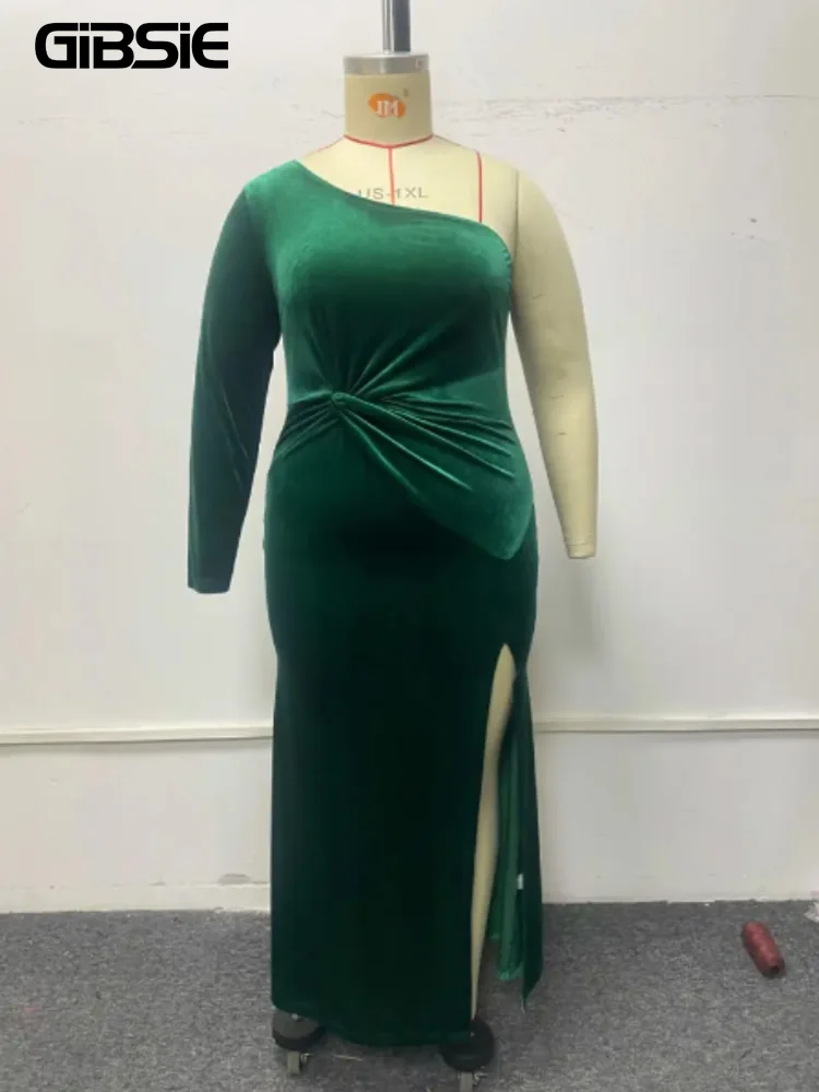 Женское длинное платье на одно плечо с разрезом