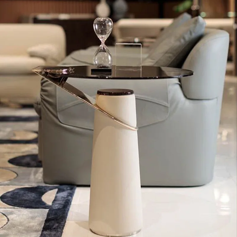 

Italian style light luxury omnipotent collocation side table small household round tawny glass tea table modern simple corner