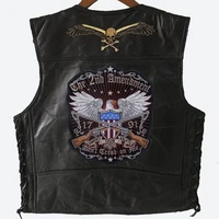 mens spring and autumn hot sale street punk machine retro pattern badge embroidery leather v neck sleeveless vest foreigntrade