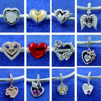 authentic 925 sterling silver charms sparkling golden heart beads fit original pandora bracelets for women family jewelry gift