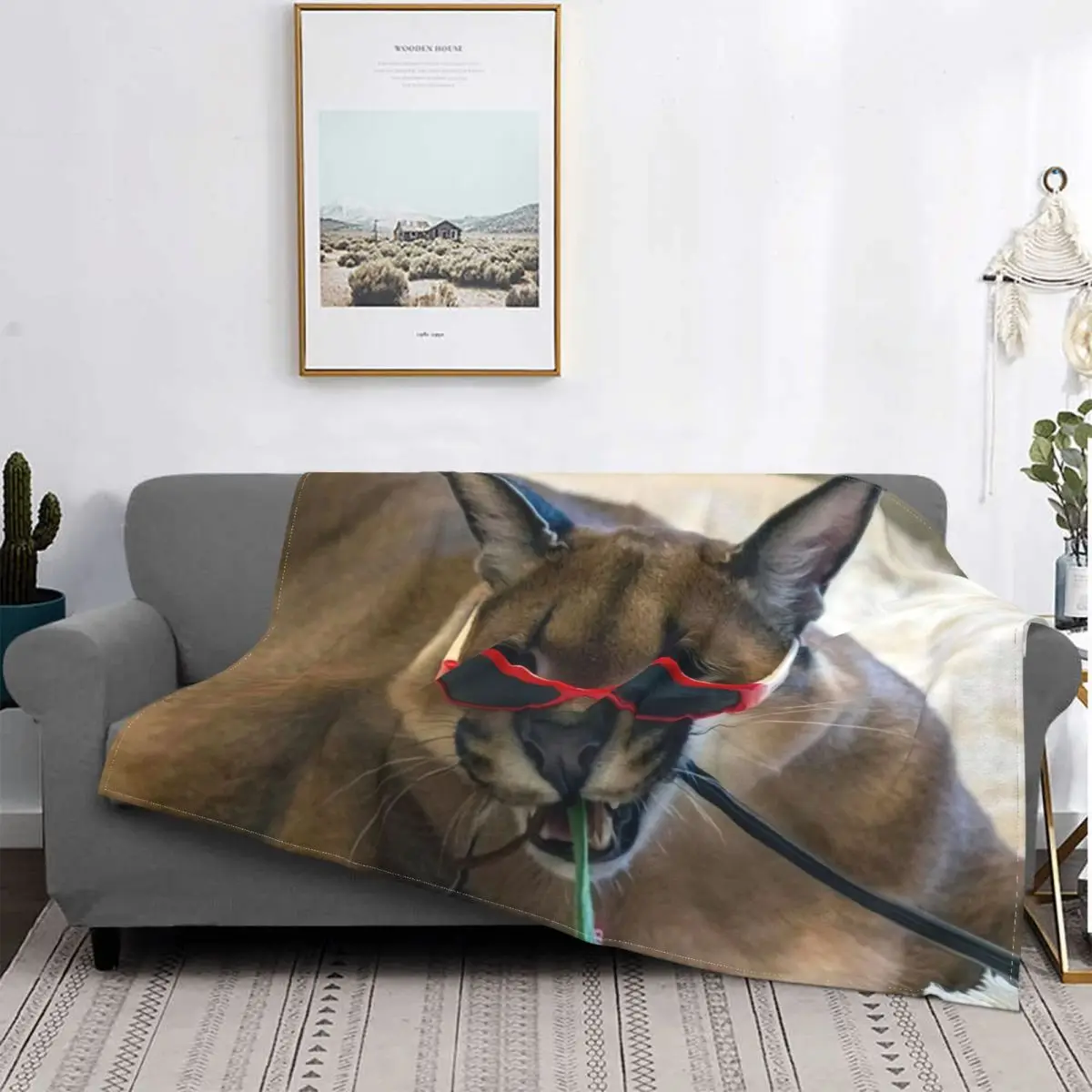 

Throw Blankets for Home Bedroom Sofa Bedspreads Soft Flannel Floppa Cat Funny Meme Blanket 3D Print Fleece Warm Caracal