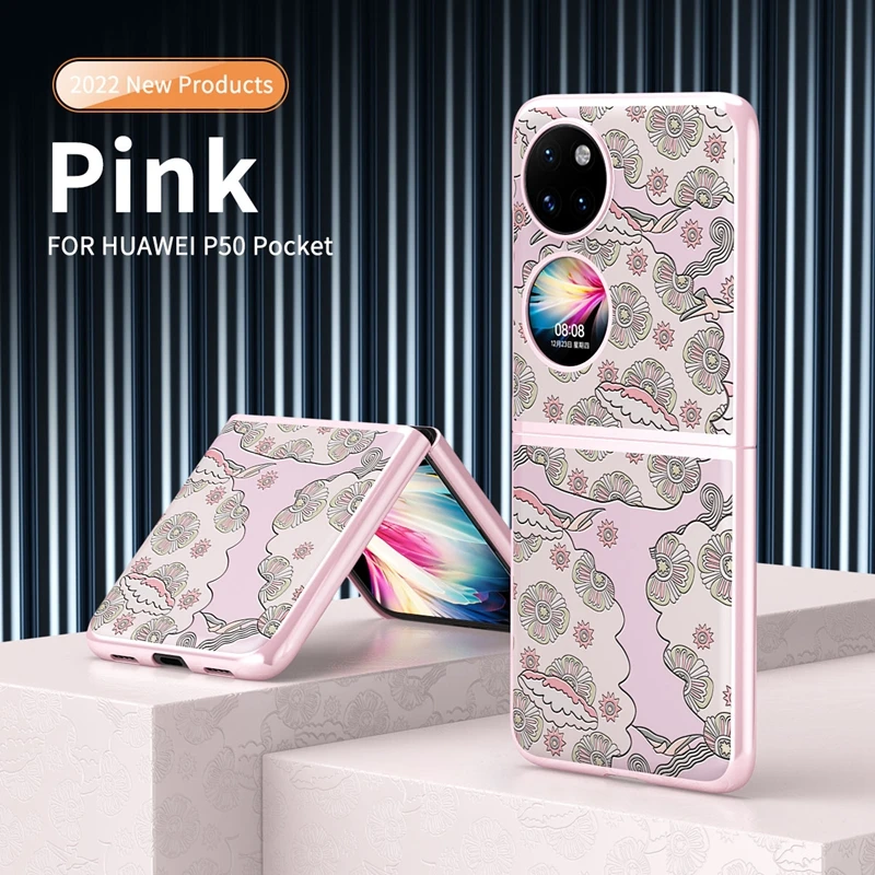 

Luxury Plating Frame Case For Huawei P50 Pocket 3D Emboss Transparent Phone Cover For Huawei P50 Pocket Relief Painting Cases