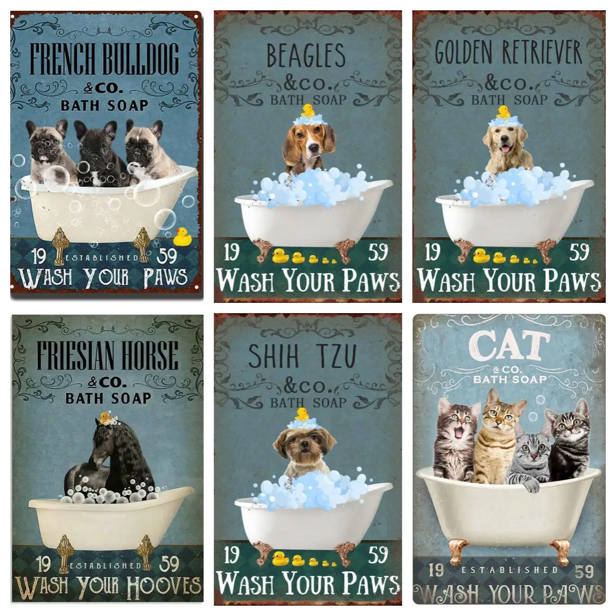 

Dog/Cat Sign Room Decor Vintage Bathroom Signs Shih Tzu Gifts Dog Poster Wall Art for Home Pubs Kitchens Wall Art Plaque Decor