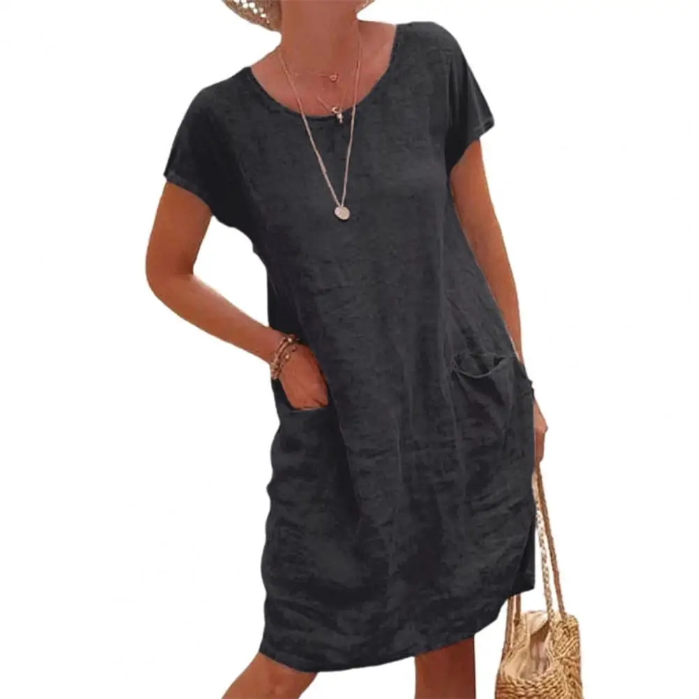 

Fashion Casual Dress Short Sleeve Breathable Soft Short Sleeve Round Neck Dress