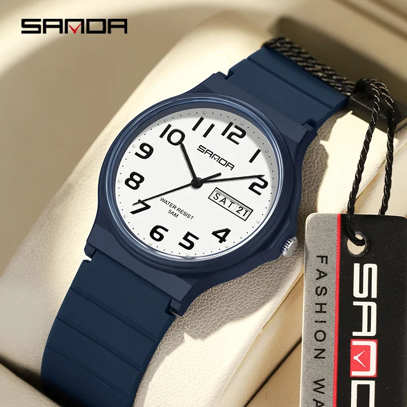 

2023 New Design Sanda 9072 6060 Soft TPU Strap Water Resistant Quartz Movement Students Outdoor Sports Analog Wrist Watch