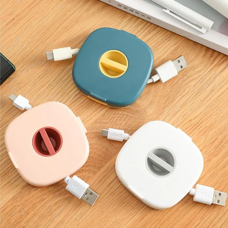 

Square Shaped Rotating Clip 2-in-1 Headset Data Cable Organizer Desktop Winder Cable Storage Box Mobile Phone Holder Stand