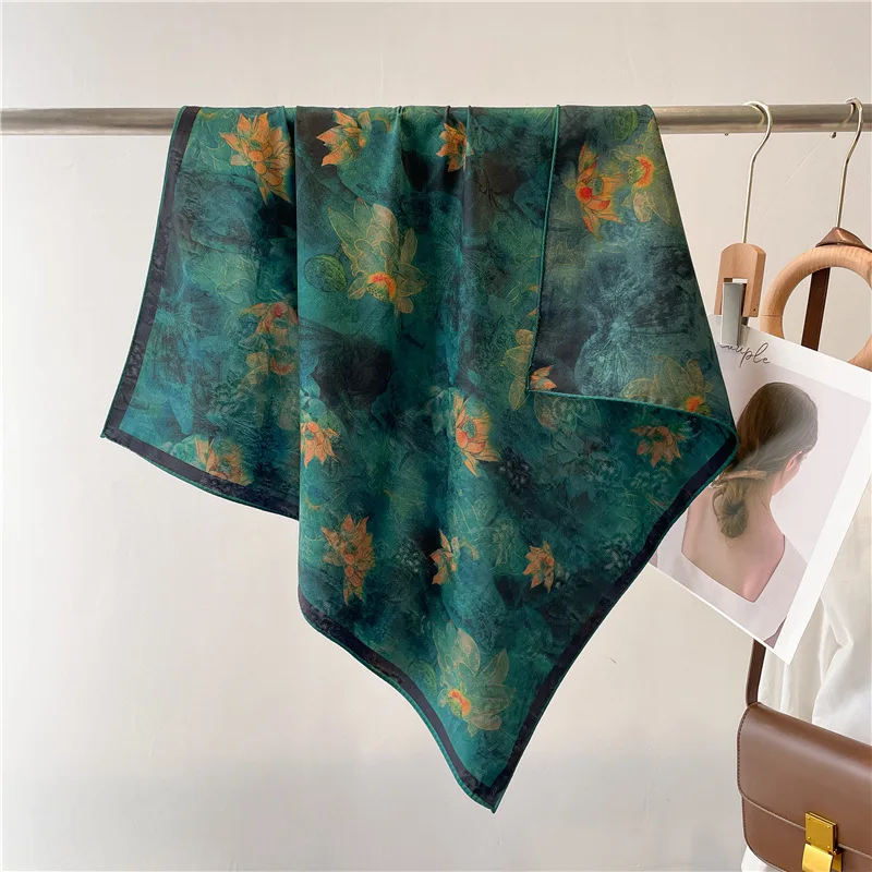 

2023 Double-Sided Two-Color Fragrant Cloud Yarn Flower Rose Small Square Towel Elegant Chinese Style Silk Scarf Autumn and Winte