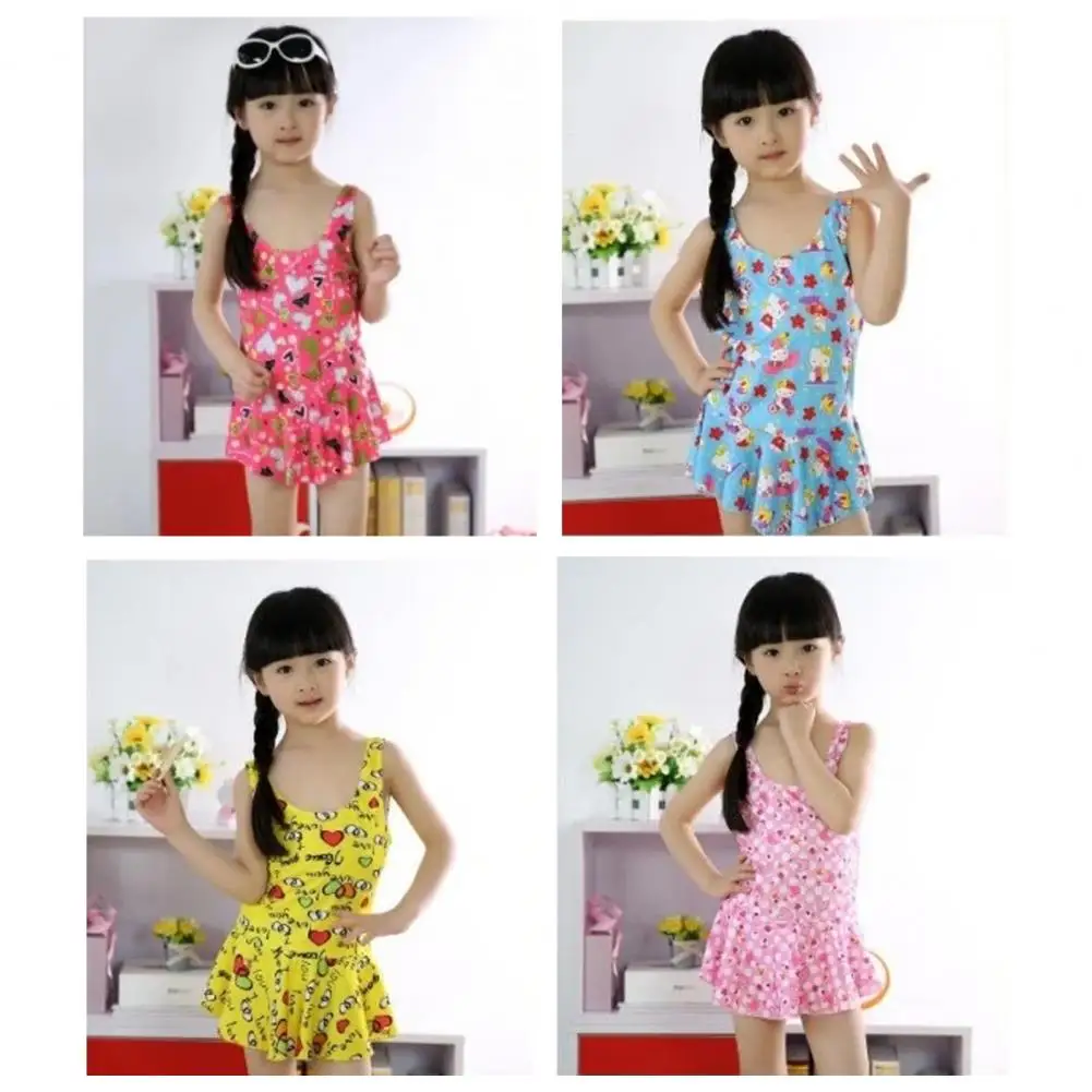 

Princess Swim Dress Non-fading Multi Sizes Quick Dry Floral Print Skirted Bathing Suit Girl Swimsuit for Vacation