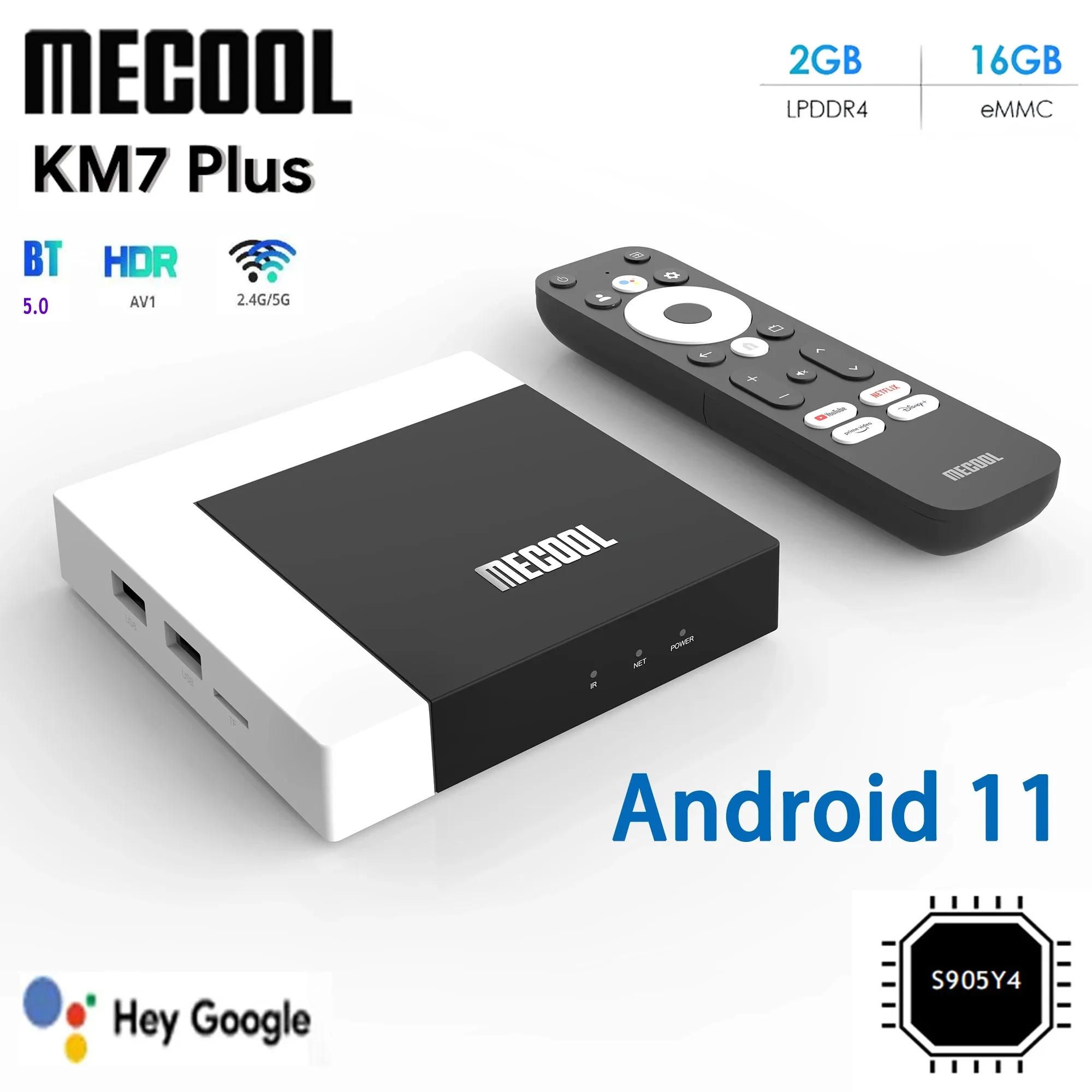 [Подлинный] MECOOL KM7 Plus Smart TV Box Android 11 Netflix 4k Google 2G DDR4 16G ROM 100M LAN Интернет S905Y4 Домашний