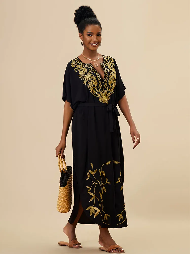 Длинное Платье-кафтан В Богемном Полоску Женская Пляжная Одежда Больших