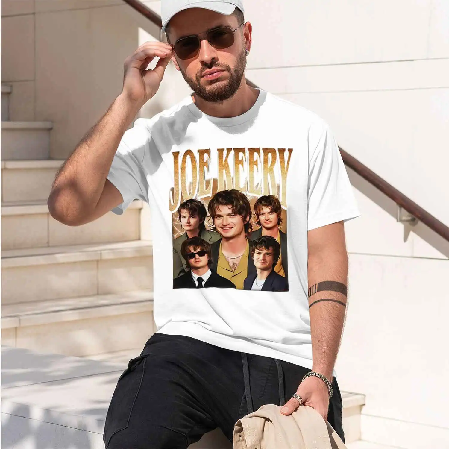 Фото Новая модель 2026 года: Винтажная футболка Joe Keery с графическим принтом, унисекс, модная готическая футболка с коротким рукавом, мужская повседневная хлопковая футболка №2