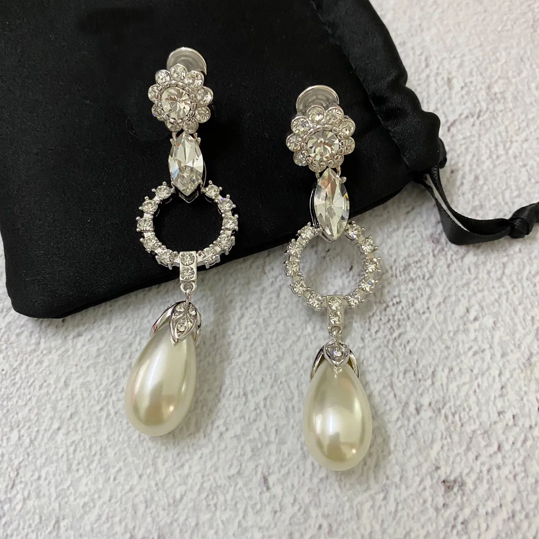 

Retro Simple Temprament Water Droplet Gearl Crystal Flowers Diamond Shining Женские серьги