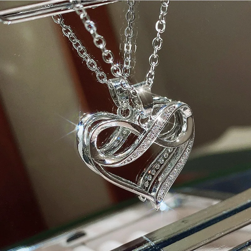 

Heart Infinity Pendant Necklace for Women Simple Heart Choker Necklaces Wedding Chain Necklace Valentines Day Gift Kpop Collares