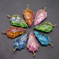 wholesale semi precious stone pendants gem grass quartz crystal arrow shape gold edge wire winding diy jewelry making necklace