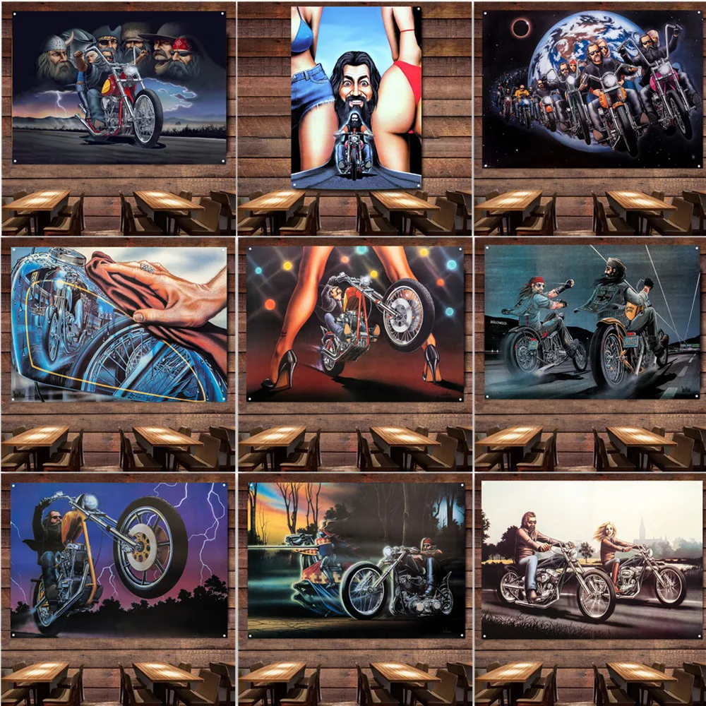 

Old Gang Rider Flag Banner Garage Auto Repair Shop Wall Decor Tapestry Vintage Motorcycle Biker Tattoo Art Poster Car Painting