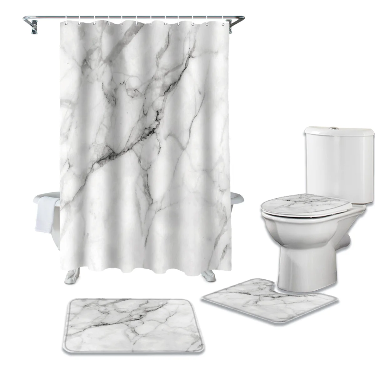 

Мраморная Акварельная текстура с рисунком, занавеска для душа в ванную комнату, набор ковриков, крышка для туалета, напольные коврики, аксес...