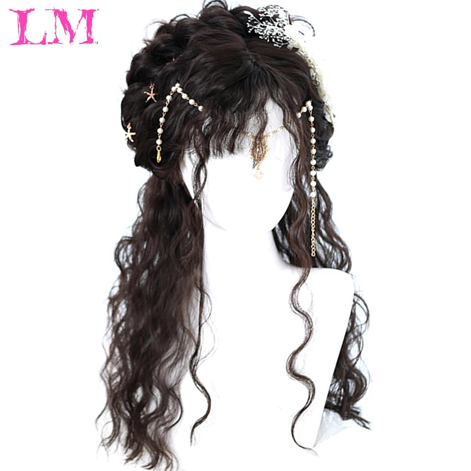 

Длинные Синтетические вьющиеся парики LM с челкой, натуральные вьющиеся черные/темно-коричневые парики для женщин, парики для косплея, термо...