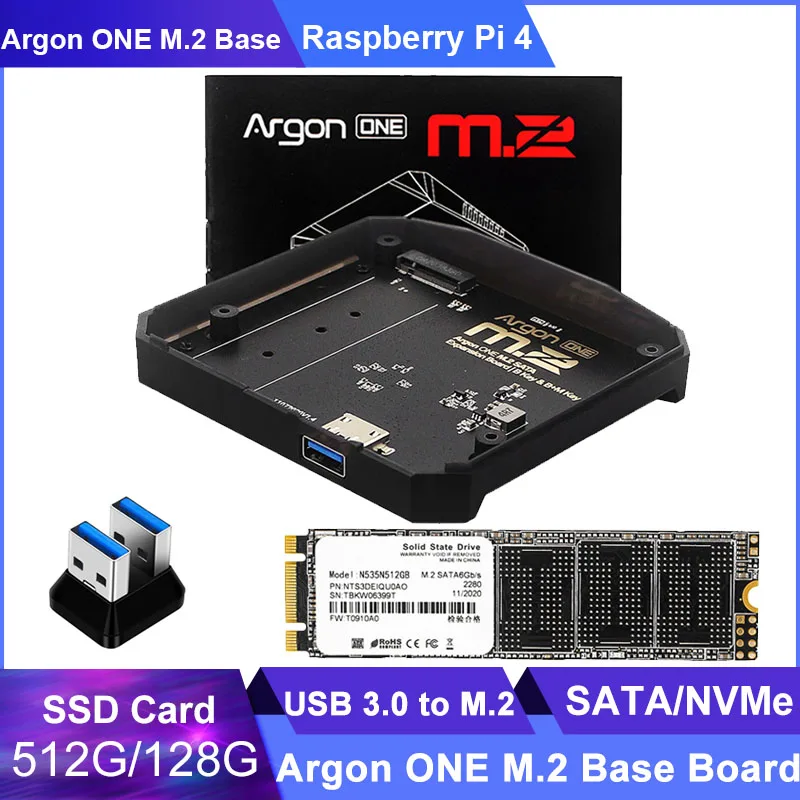 Плата расширения Raspberry Pi 4 Argon ONE M.2 USB 3 0 на SATA SSD Nvme M2 512G 128G Базовый адаптер для V2 -