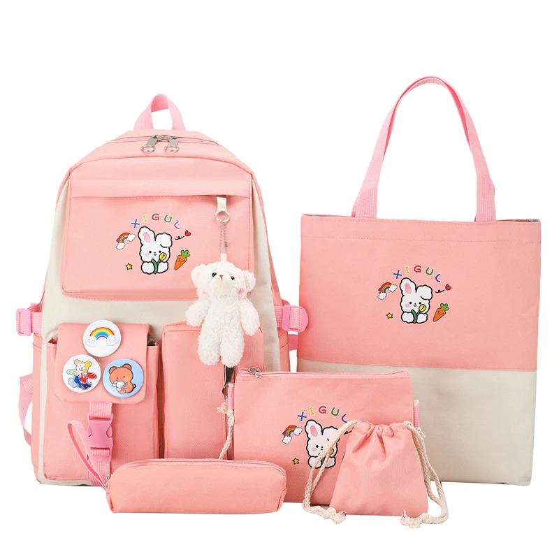 5 Pcs Sets Kids Backpack Children's School Backpack Kawaii Women's Backpack Bookbag School Bags For Teens Girls mochilas 2022