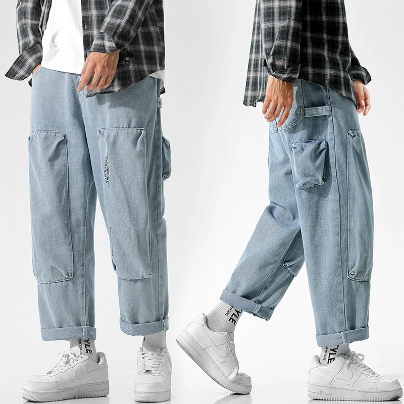 

2022 New Fashion Men's Jeans Solid Color Korean Style Casual Pockets Breathable Comfortable Drawstring Outdoor Daily Man Pants