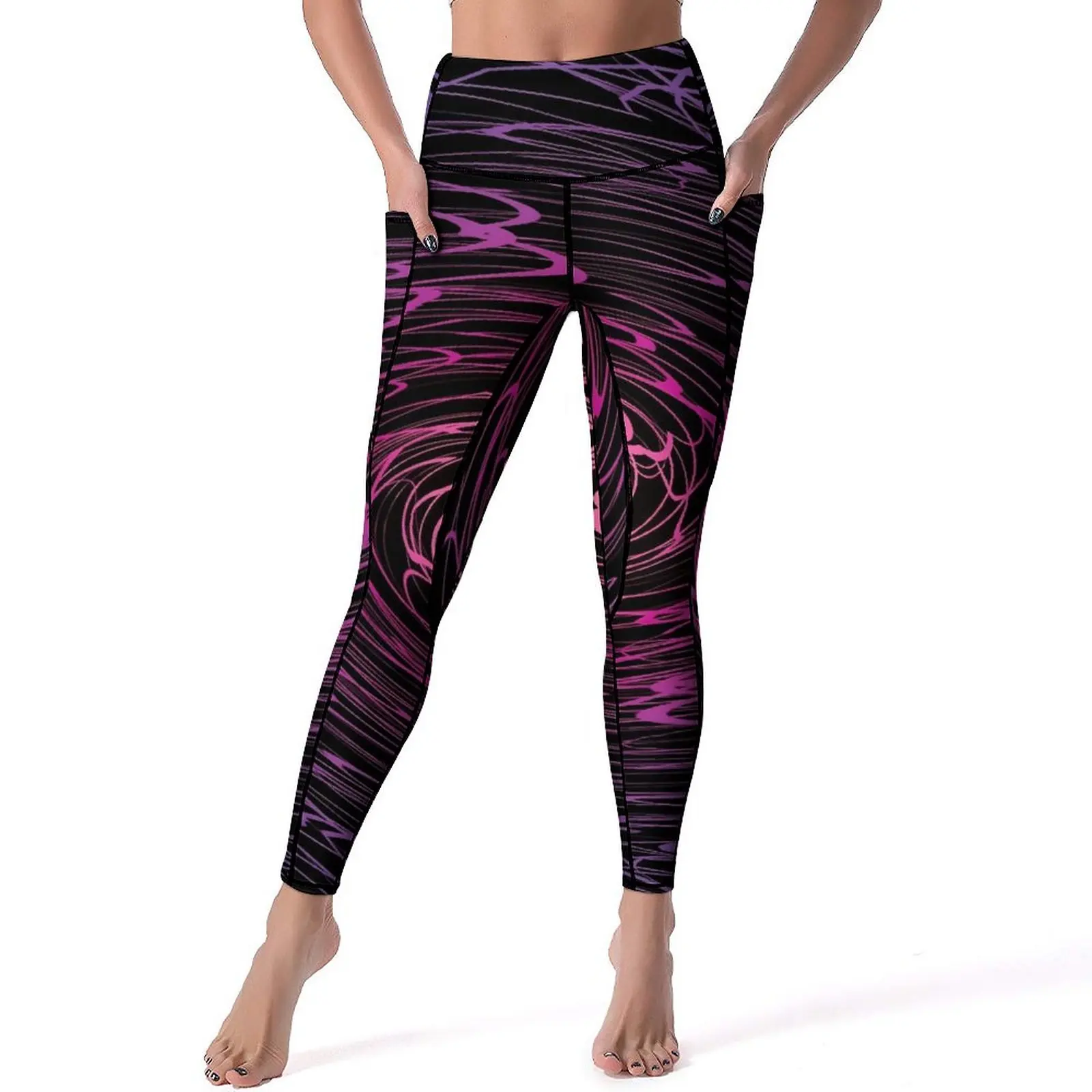 

Shallow Water Leggings Sexy Multi-Colored Spiral Push Up Yoga Pants Fashion Stretch Leggins Pockets Design Fitness Sport Legging