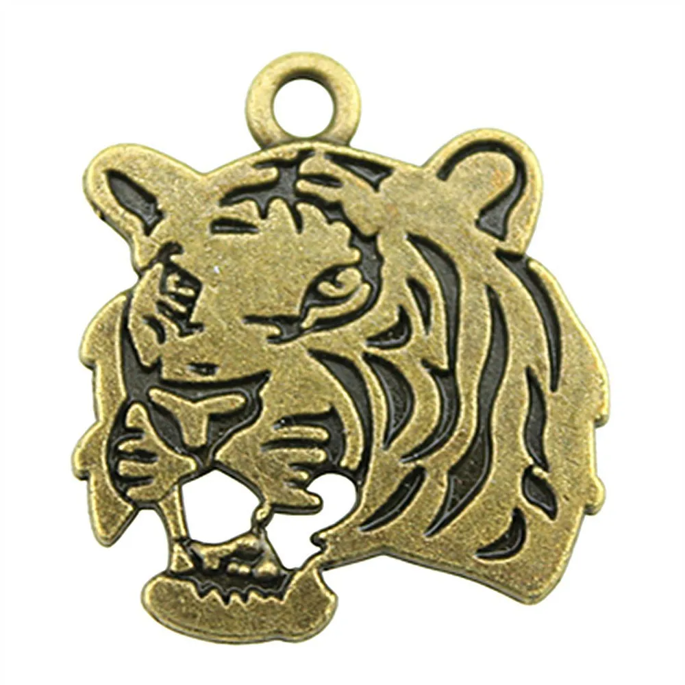 5Pcs 27X24mm Antique Silver Color Roaring Tiger Head Charms Pendant Jewelry Making DIY Jewelry for Bracelet Necklace Accessories