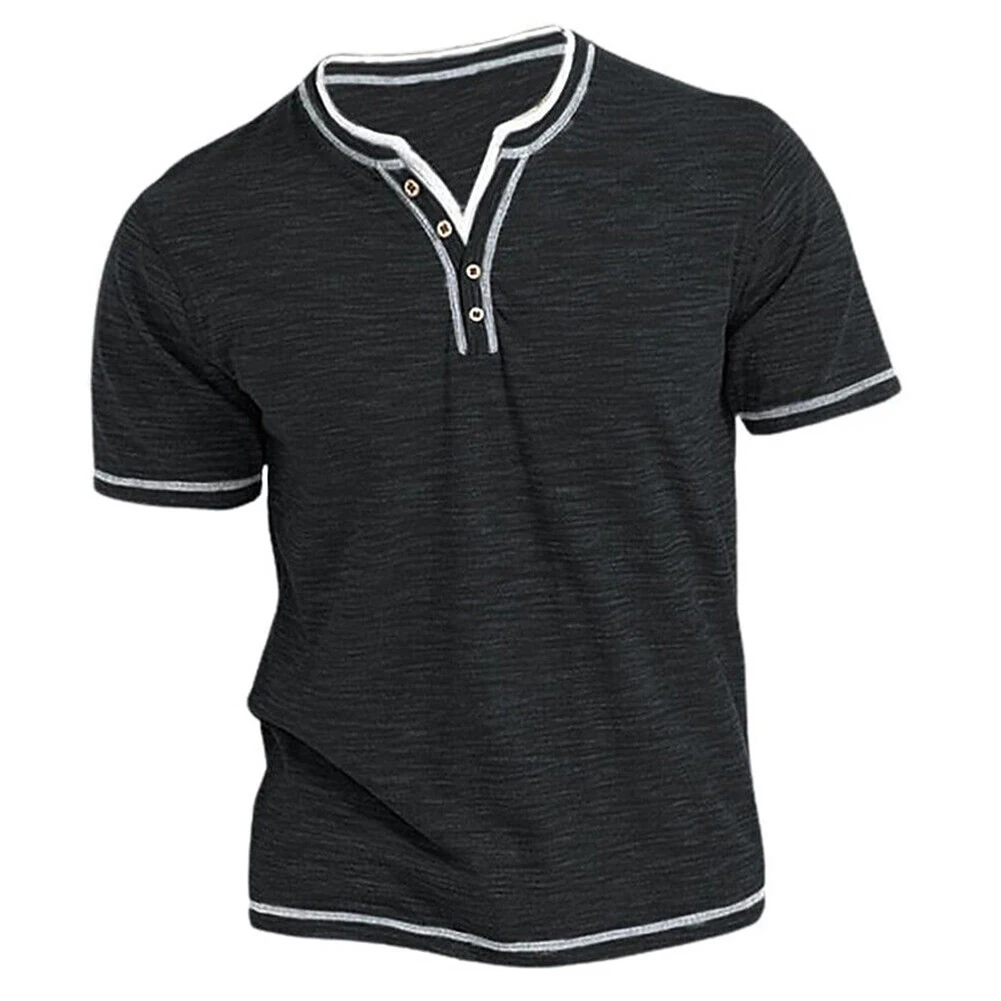 

Blouse Men's Top Polyester Pullover Regular Short Sleeve Solid Color Summer T Shirt V-neck All Season Fashion