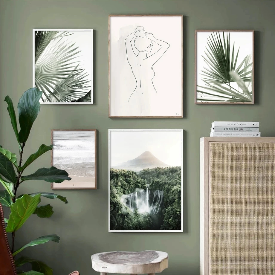 

Modern Wall Poster Forest Leaves Print Abstract Canvas Painting Beach Seagull Posters Nordic Wall Pictures For Living Room Decor