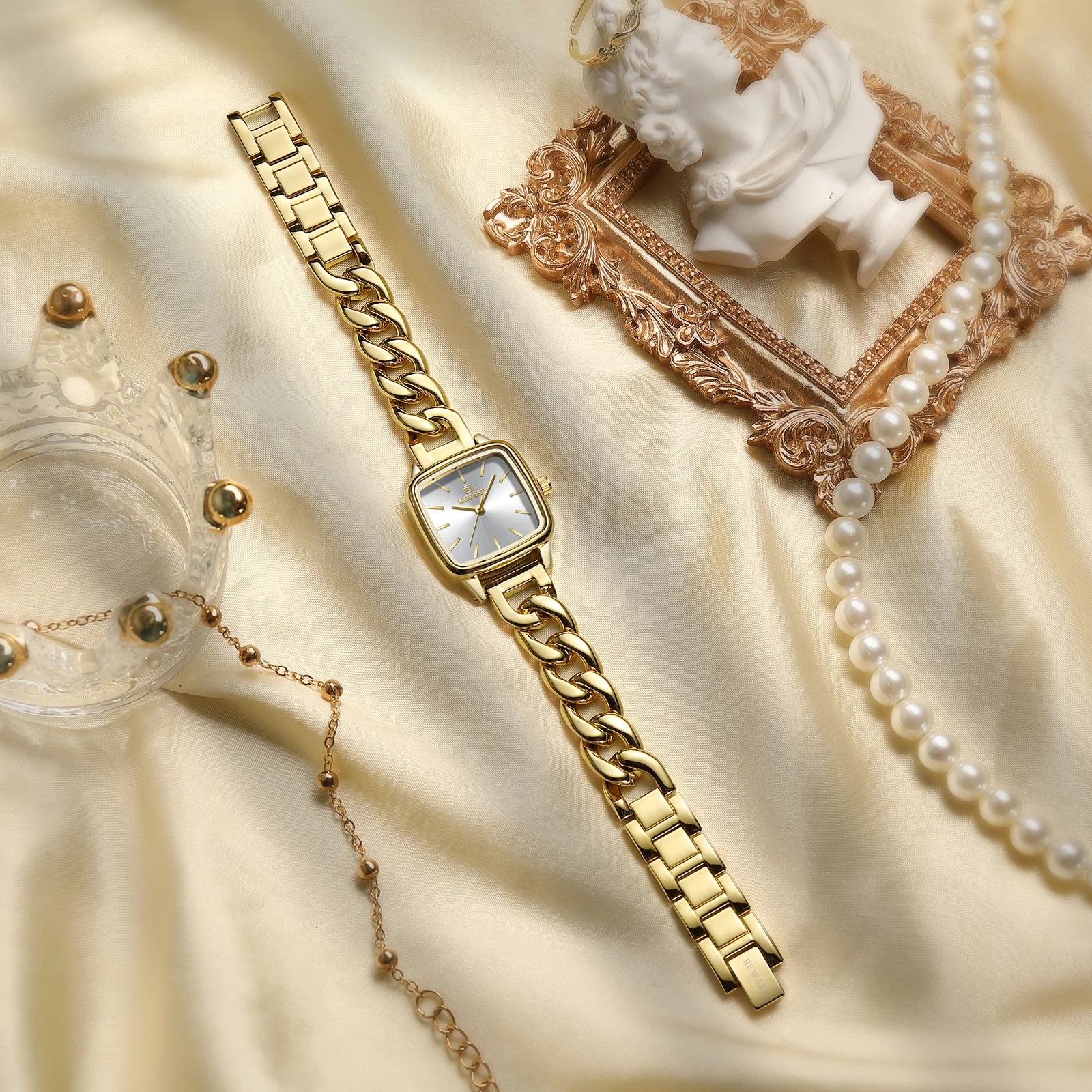 Часы наручные женские кварцевые с медным браслетом водонепроницаемые