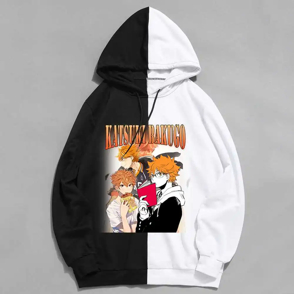 

Худи Haikyuu Shouyou Hinata в стиле пэчворк, Повседневная Толстовка с длинным рукавом, Двухцветная Толстовка в стиле Харадзюку с японским аниме, крута...