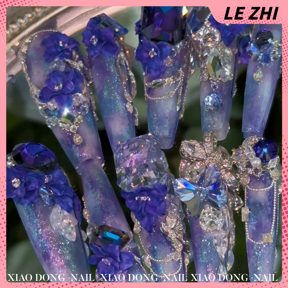 10 шт. благородные фиолетовые цветы накладные ногти вечерние наклейки 3D циркон