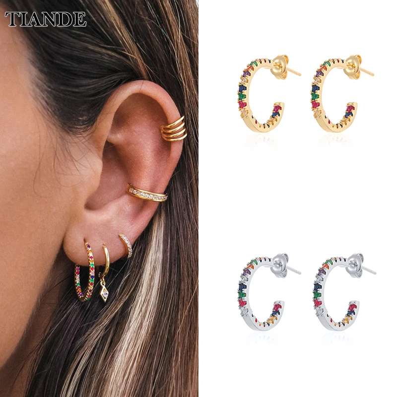 

TIANDE Gold Plated Hoop Earrings for Women Trend Color CZ Zircon Piercing Round Women's Earrings 2022 Fashion Jewelry Wholesale