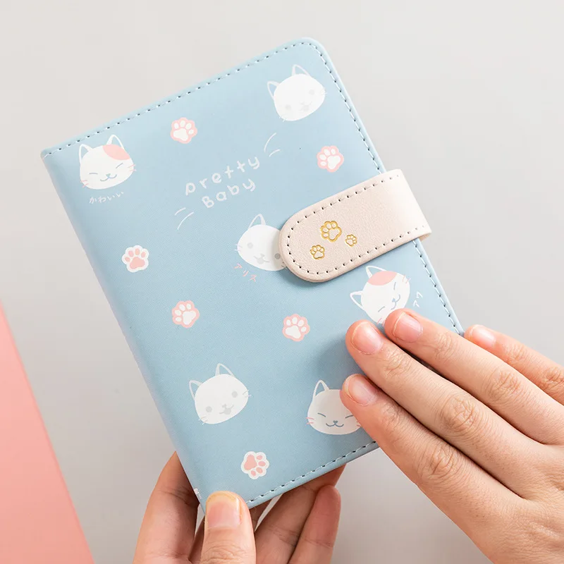 

Kawaii Cat Notebook 64K Pu Leather Magnetic Buckle Mini Handbook My Account Planner Agenda Book Kpop School Office Stationery