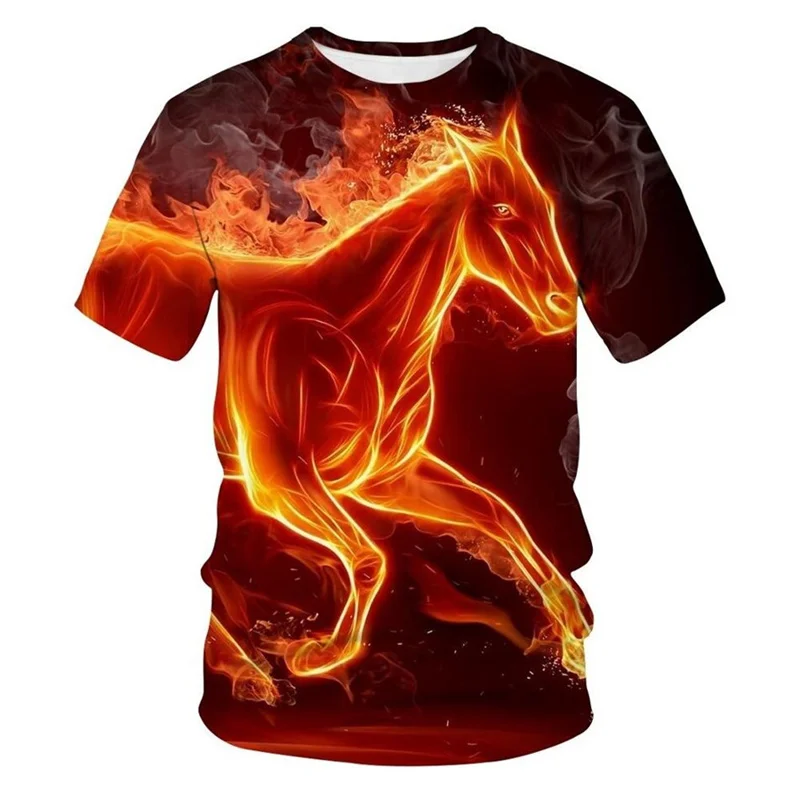 

Summer Men's Horse Print T-shirt Funny Animal Print Clothing Extra Large Fashion Round Neck Short Sleeve Street Casual Men's Top