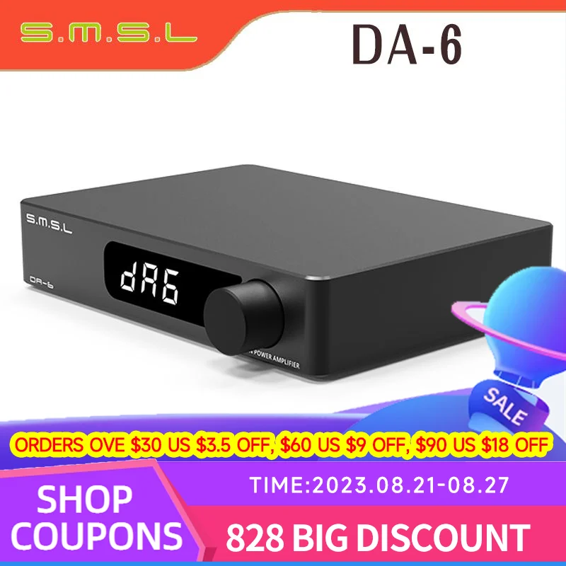 

SMSL DA-6 Power Amplifier Mini High Resolution DA6 Amp 70W*2 Stereo Two-channel HIFI Digital Audio Amplifier With Remote Control