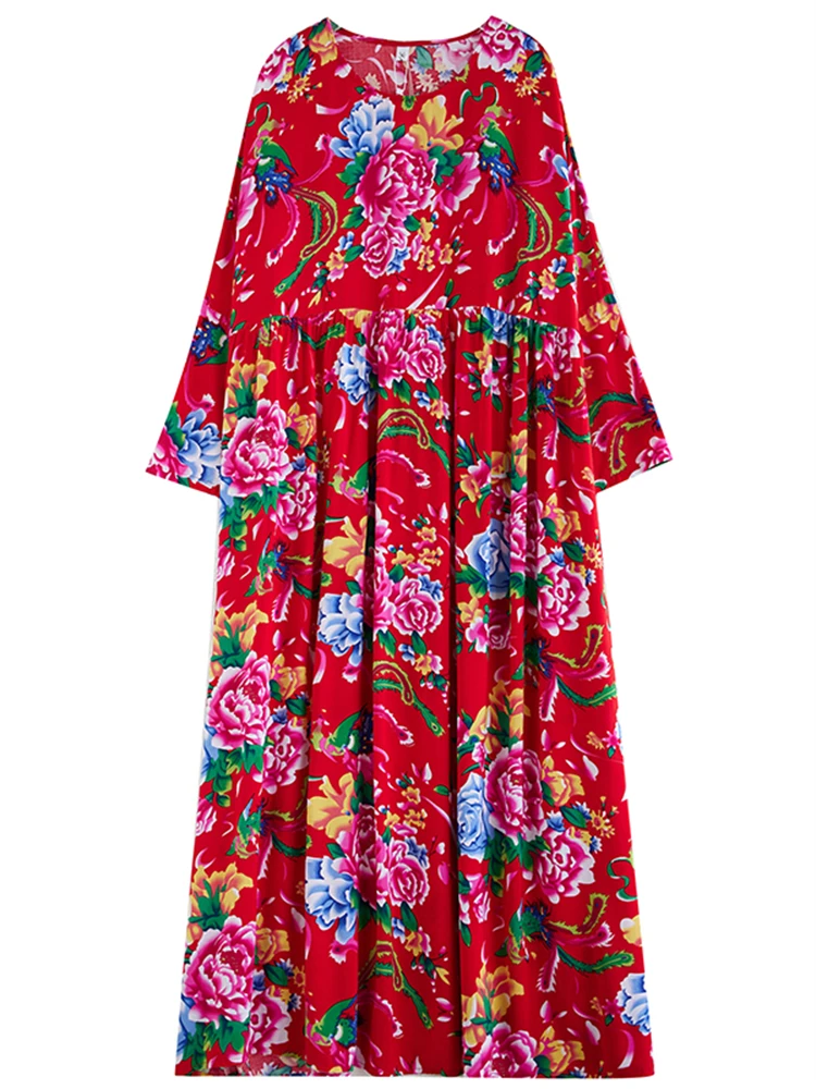 Винтажное хлопковое платье с длинным рукавом цветочным принтом