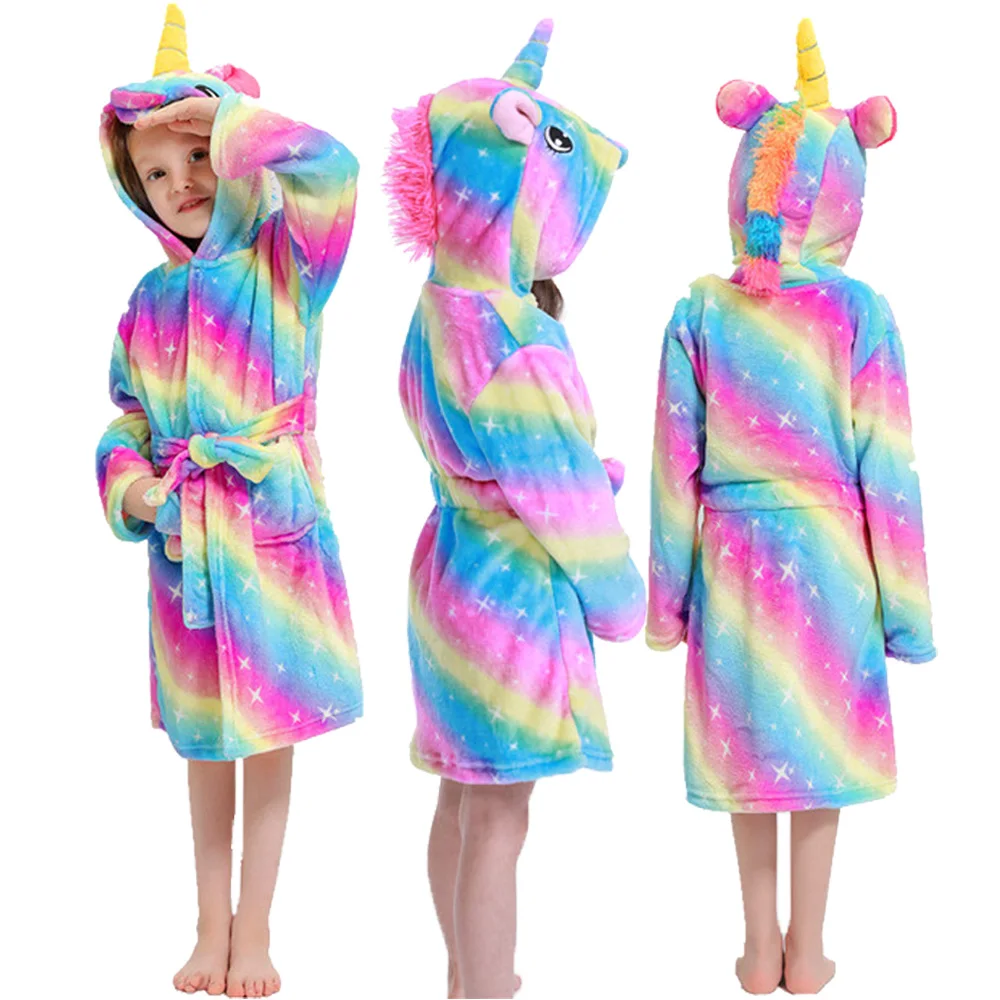 

Kigurumi Children Bathrobes Kids Star Rainbow Unicorn Hooded Bath Robe Animal for Boys Girls Pajamas Nightgown Kids Sleepwear
