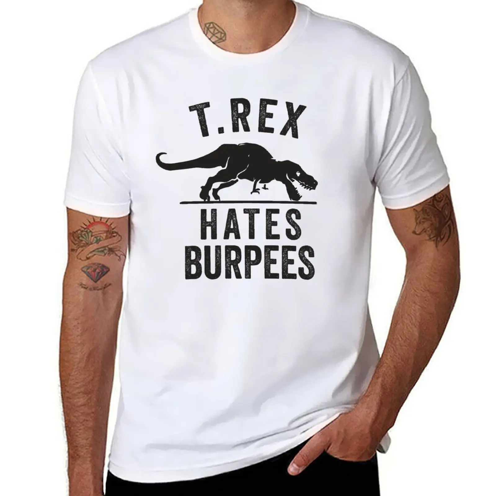 Фото Футболка T Rex Hates Burpees, персонализированная мужская футболка, футболка из 100% хлопка №1