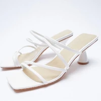 zrack 2022 summer new white one word with fashion square toe high heels sexy stiletto muller sandals and slippers women luxury