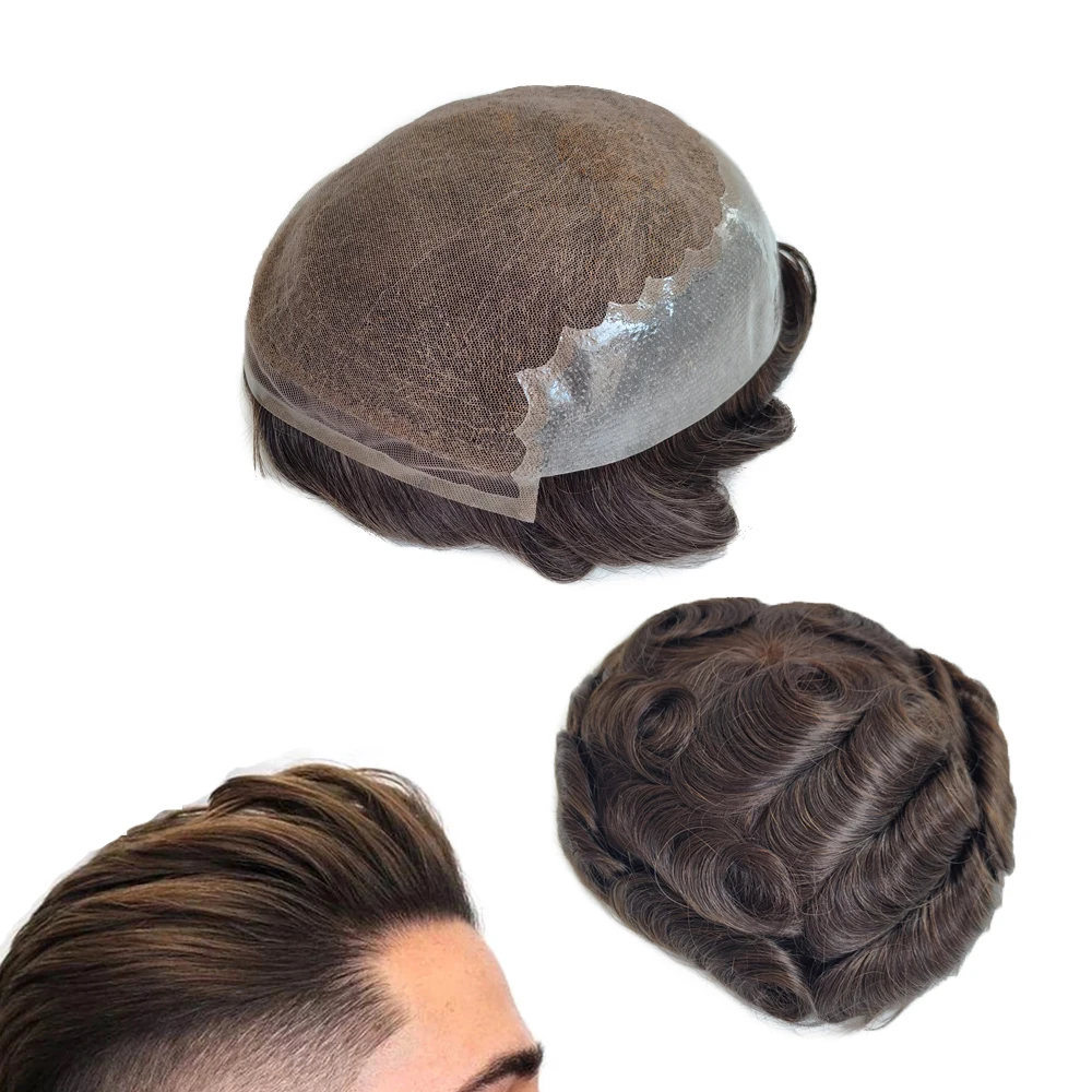Q6 Lace Toupee Men Russian Human Hair Swiss Lace Front Wig With Pu Men Hair Replacement System Unit Man Wig Natural Hair