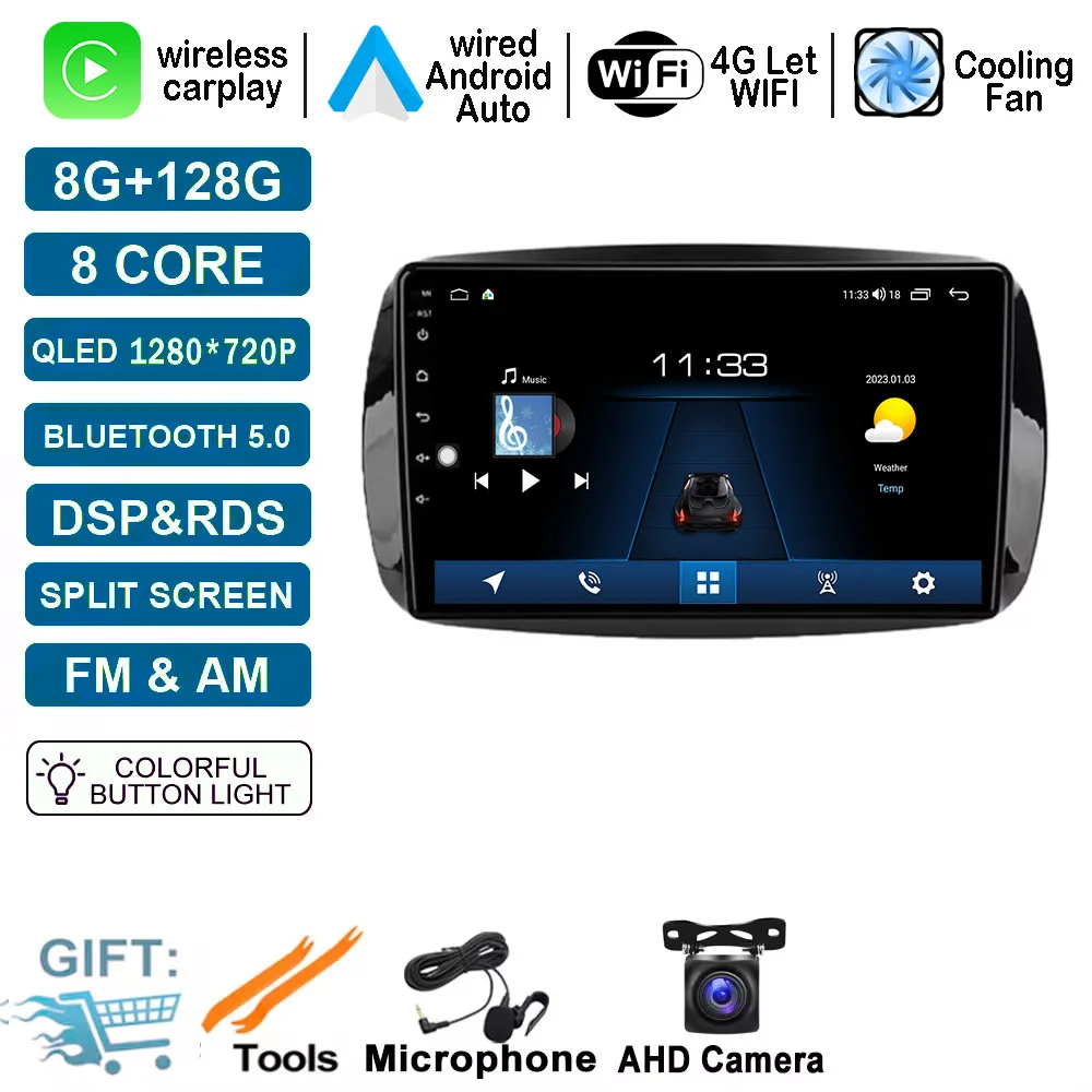 

Автомобильное радио Carplay для Mercedes Benz Smart 453 Fortwo 2014-2020 Android 16 Авторадио Мультимедийный плеер QLED DSP Стерео головное устройство