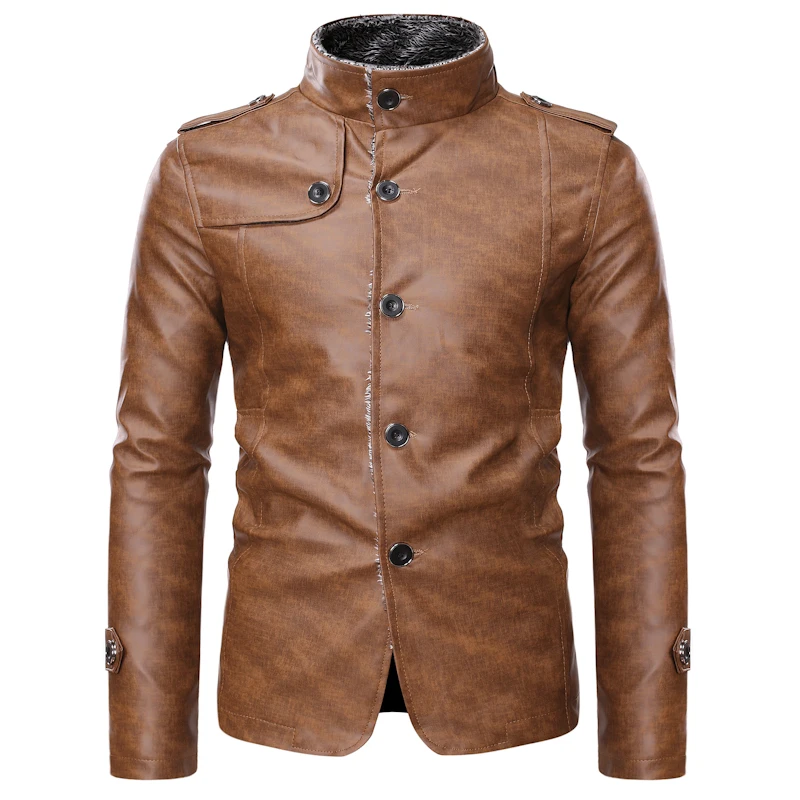 Men's Winter Size M-4XL Fur All-in-One Velvet Leather Jacket Long Sleeve Jacket Single Breasted Casual Slim Fit Stand Collar New