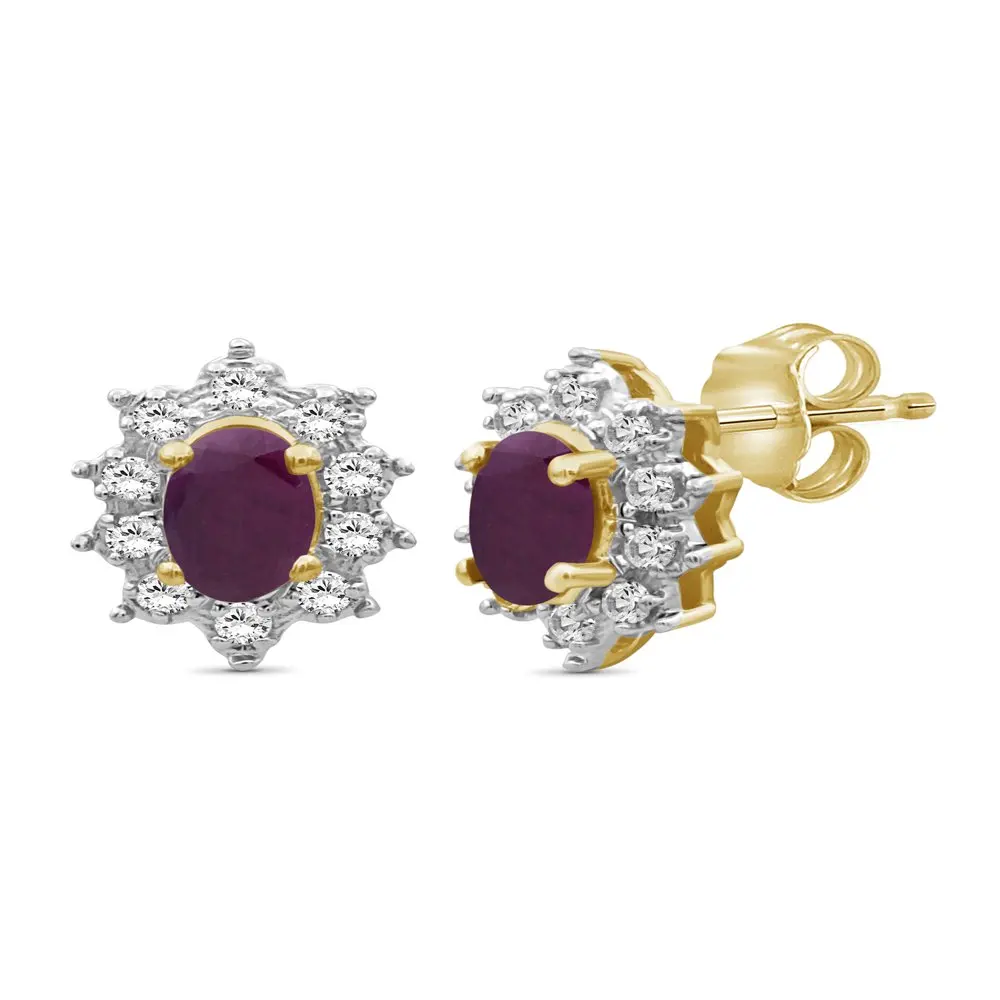 

7/8 Carat T.G.W. Ruby And White Topaz 14K Gold Over Silver Stud Earrings