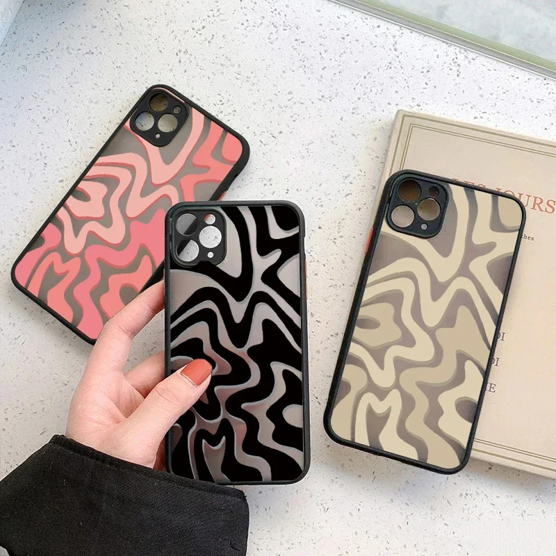 Жесткий матовый прозрачный чехол с полосатым узором для iPhone 15 14 13 12 11 Pro Max XS X XR 7 8