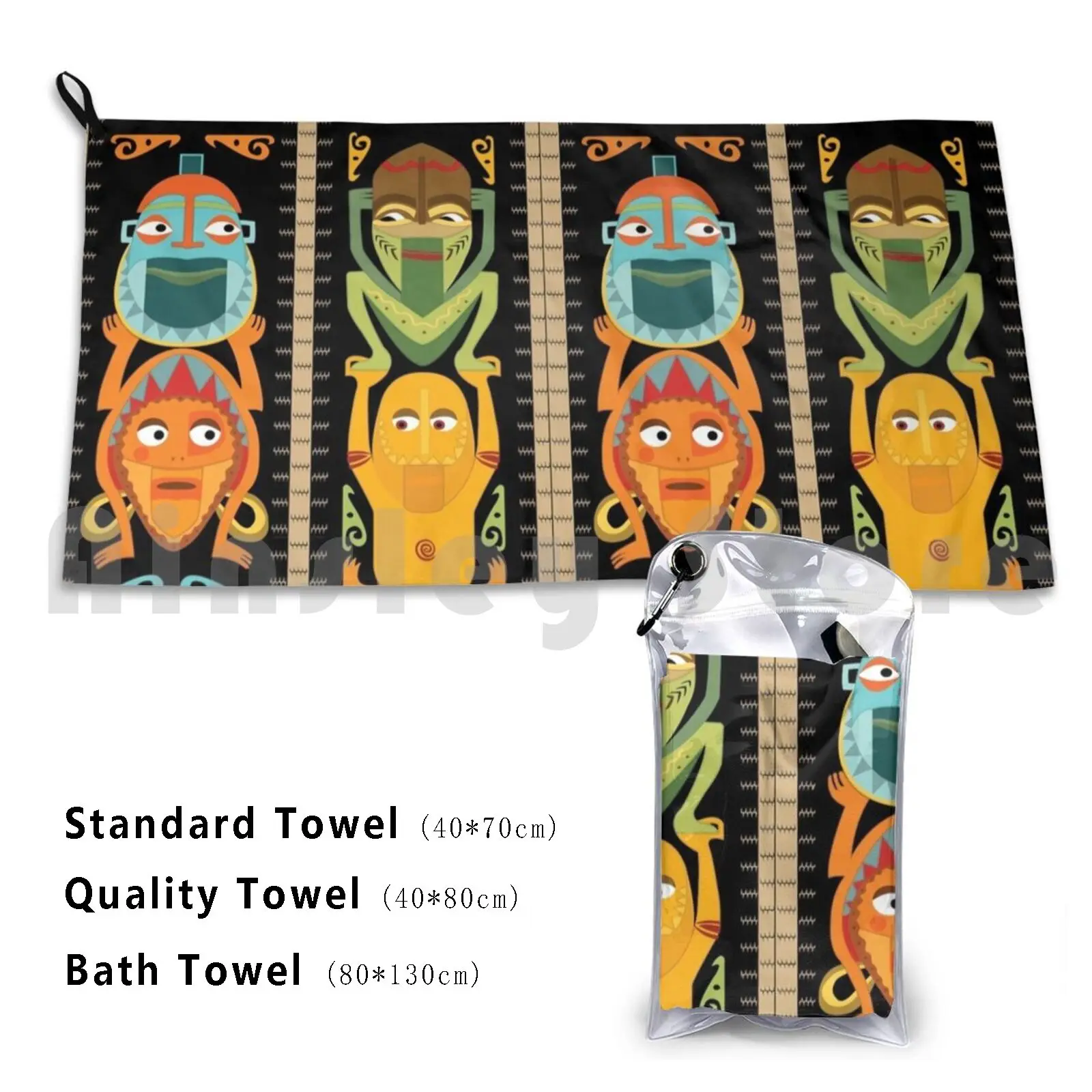 Bath Towel Tiki Gods Totem Poles Hawaii Hawaiian