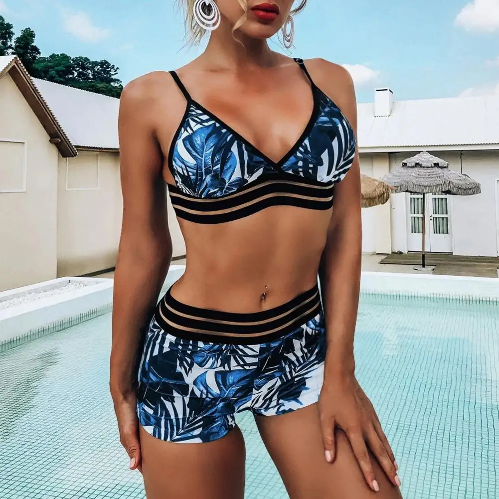 

Two-piece 2Pcs/Set Simple Off Shoulder High Waist Bathing Suit Summer Bikini Digital Printed for Spa